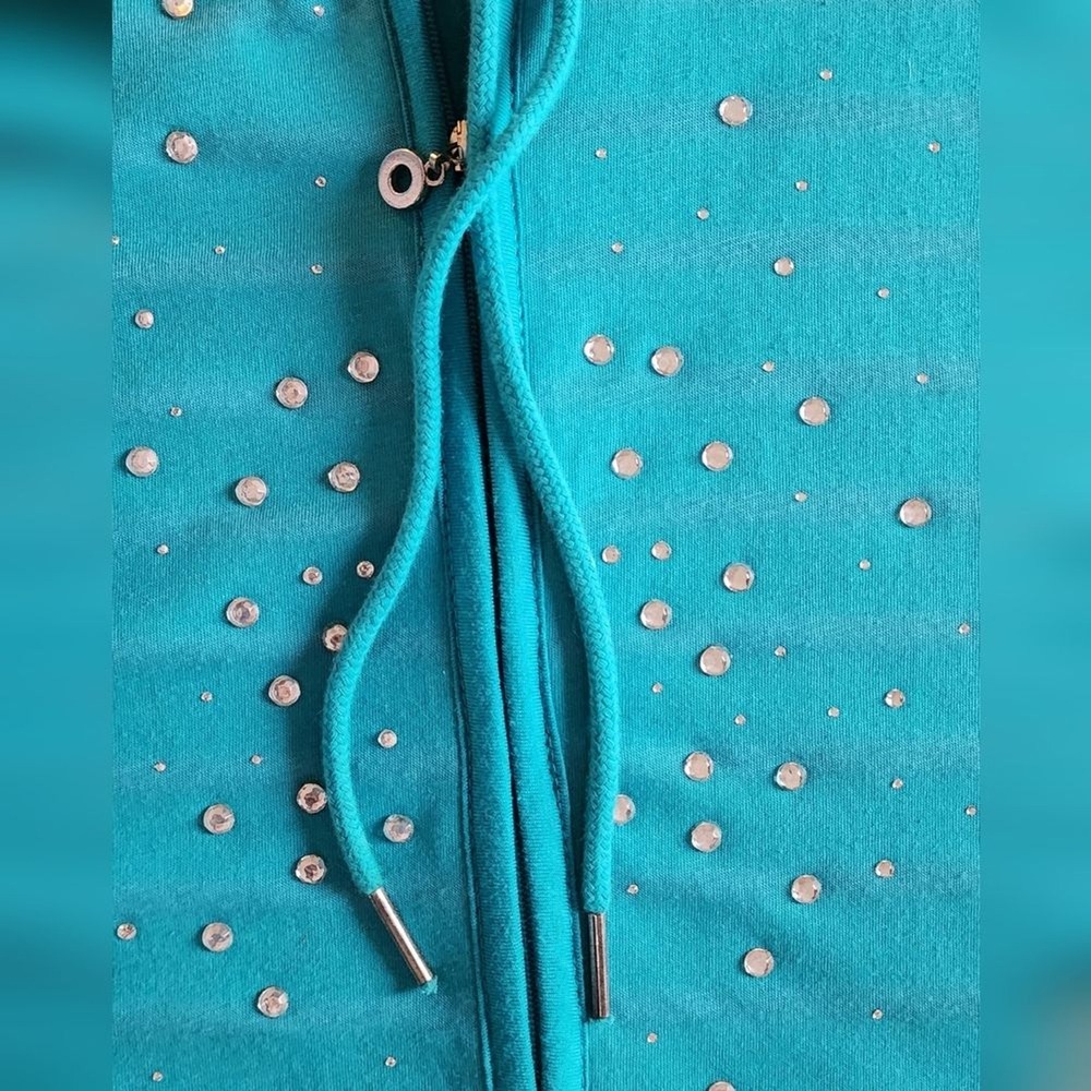 Onque‎ Woman Turquoise Hoodie  With Rhinestones Women's 1X - Picture 6 of 7